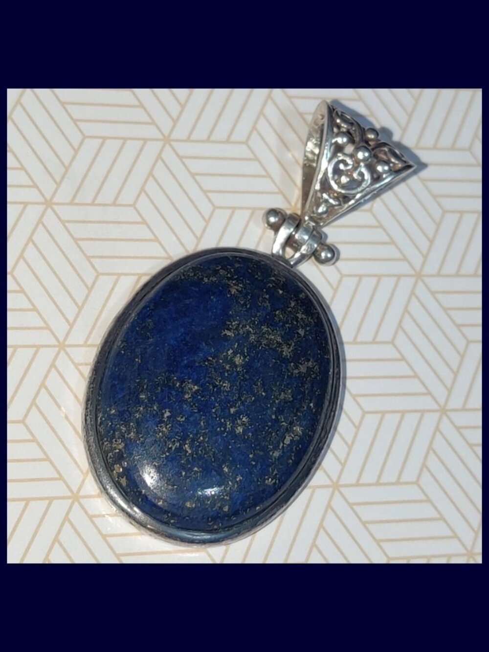 Sterling Silver Lapis Lazuli Pendant w/ Pyrite Inclusions Large Statement Boho